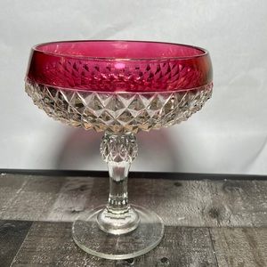 Vintage Crystal Diamond Pattern Pedestal Bowl.